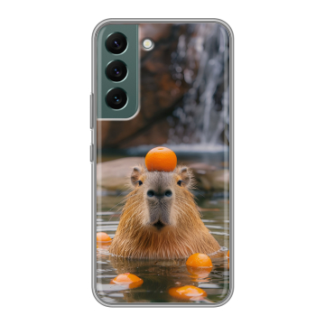 Силиконовый чехол на Samsung Galaxy S22 с принтом Капибара с апельсином Силиконовый чехол на Samsung Galaxy S22 с принтом Капибара с апельсином