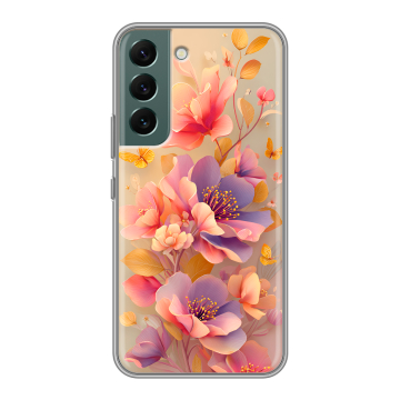 Силиконовый чехол на Samsung Galaxy S22 с принтом Цветы и бабочки Силиконовый чехол на Samsung Galaxy S22 с принтом Цветы и бабочки