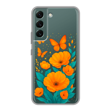 Силиконовый чехол на Samsung Galaxy S22 с принтом цветы бабочки Силиконовый чехол на Samsung Galaxy S22 с принтом цветы бабочки