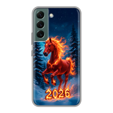 Силиконовый чехол на Samsung Galaxy S22 с принтом Новый год коня Силиконовый чехол на Samsung Galaxy S22 с принтом Новый год коня