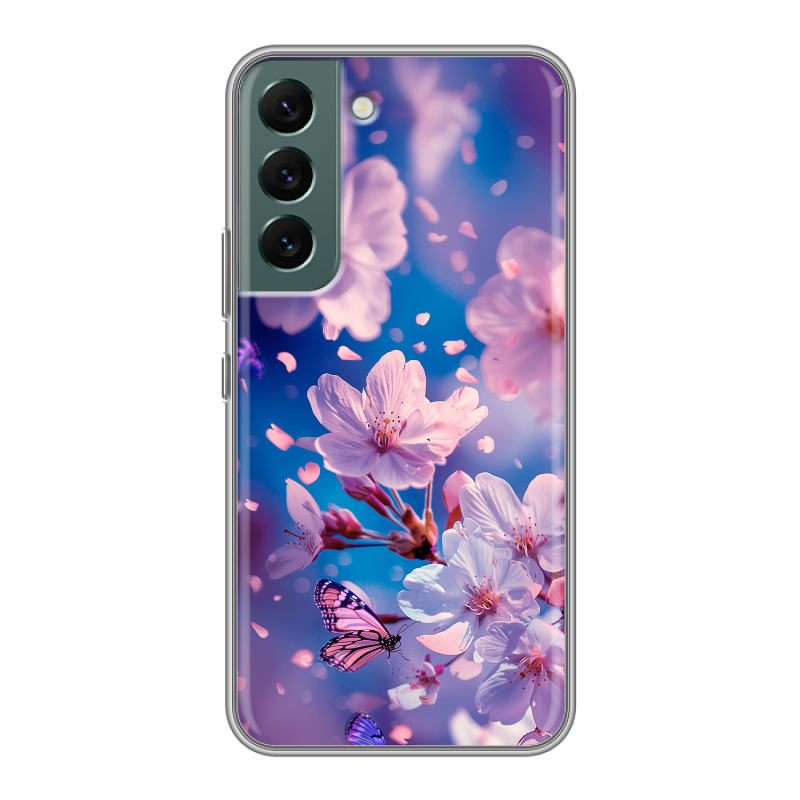 Силиконовый чехол на Samsung Galaxy S22 с принтом цветы бабочки Силиконовый чехол на Samsung Galaxy S22 с принтом цветы бабочки