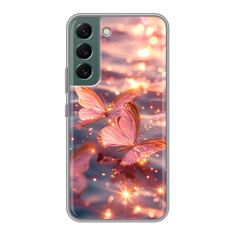 Силиконовый чехол на Samsung Galaxy S22 с принтом бабочки розовые Силиконовый чехол на Samsung Galaxy S22 с принтом бабочки розовые