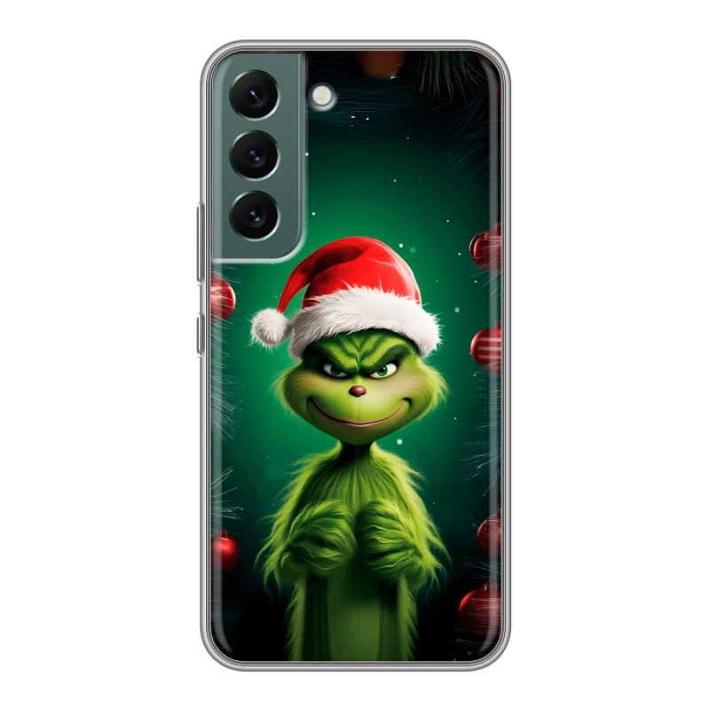 Силиконовый противоударный чехол на Samsung Galaxy S22 с принтом Гринч Новый год Рождество Силиконовый противоударный чехол на Samsung Galaxy S22 с принтом Гринч Новый год Рождество