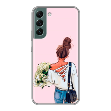 Силиконовый чехол на Samsung Galaxy S22 Plus с принтом Девушка и букет Силиконовый чехол на Samsung Galaxy S22 Plus с принтом Девушка и букет