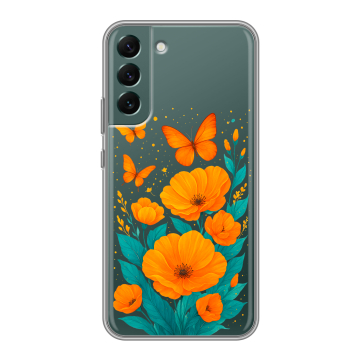 Силиконовый чехол на Samsung Galaxy S22 Plus с принтом цветы бабочки Силиконовый чехол на Samsung Galaxy S22 Plus с принтом цветы бабочки