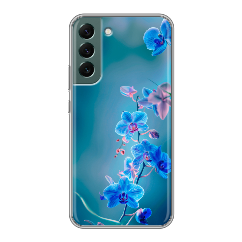 Силиконовый противоударный чехол на Samsung Galaxy S22 Plus с принтом Голубые цветы Силиконовый противоударный чехол на Samsung Galaxy S22 Plus с принтом Голубые цветы
