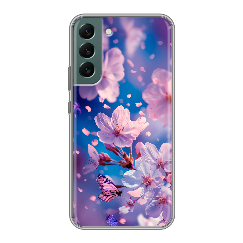 Силиконовый противоударный чехол на Samsung Galaxy S22 Plus с принтом цветы бабочки Силиконовый противоударный чехол на Samsung Galaxy S22 Plus с принтом цветы бабочки