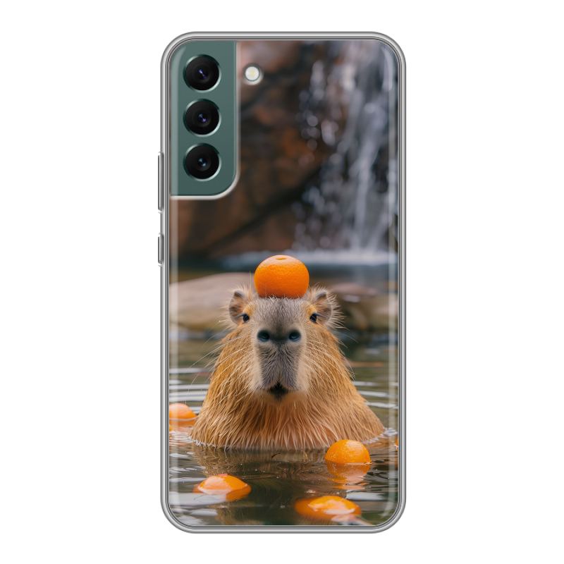 Силиконовый чехол на Samsung Galaxy S22 Plus с принтом Капибара с апельсином Силиконовый чехол на Samsung Galaxy S22 Plus с принтом Капибара с апельсином