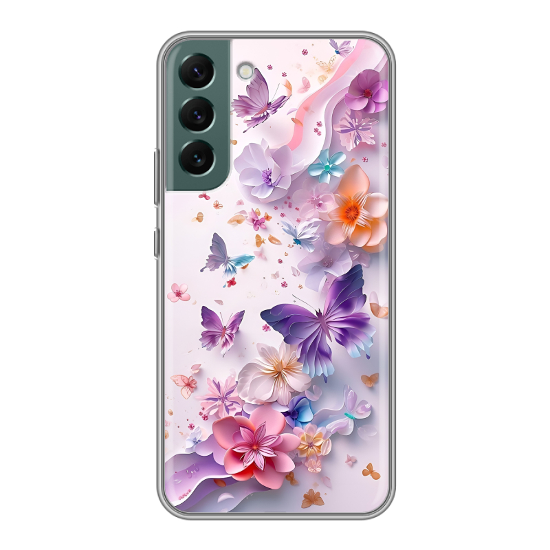 Силиконовый чехол на Samsung Galaxy S22 Plus с принтом цветы бабочки Силиконовый чехол на Samsung Galaxy S22 Plus с принтом цветы бабочки