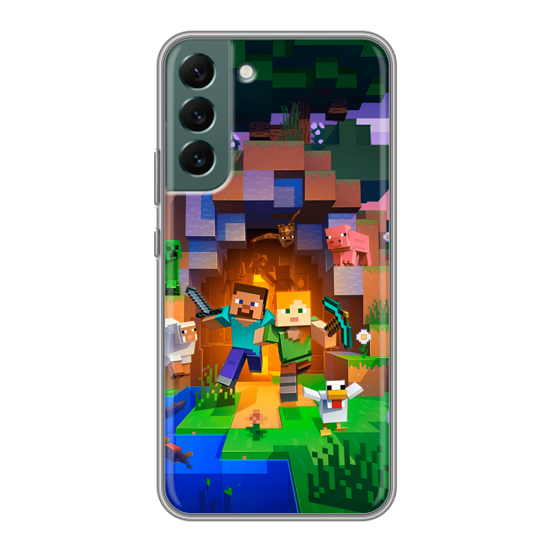 Силиконовый противоударный чехол на Samsung Galaxy S22 Plus с принтом Майнкрафт Minecraft Силиконовый противоударный чехол на Samsung Galaxy S22 Plus с принтом Майнкрафт Minecraft