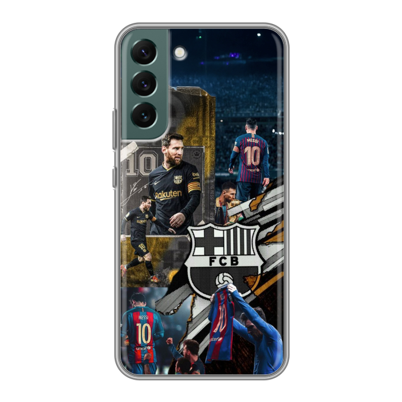 Силиконовый противоударный чехол на Samsung Galaxy S22 Plus с принтом Messi Barcelona Силиконовый противоударный чехол на Samsung Galaxy S22 Plus с принтом Messi Barcelona