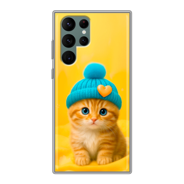 Силиконовый чехол на Samsung Galaxy S22 Ultra с принтом Котенок в шапке Силиконовый чехол на Samsung Galaxy S22 Ultra с принтом Котенок в шапке