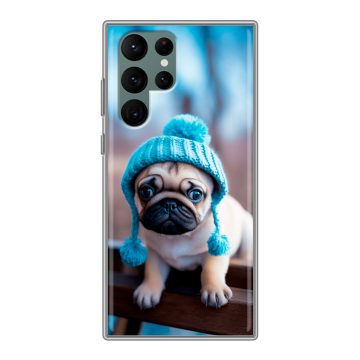 Силиконовый чехол на Samsung Galaxy S22 Ultra с принтом Мопс в шапке Силиконовый чехол на Samsung Galaxy S22 Ultra с принтом Мопс в шапке