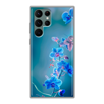Силиконовый чехол на Samsung Galaxy S22 Ultra с принтом Голубые цветы
