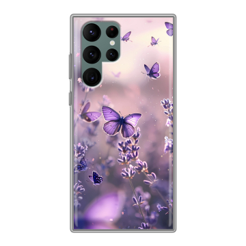 Силиконовый чехол на Samsung Galaxy S22 Ultra с принтом бабочки и лаванда