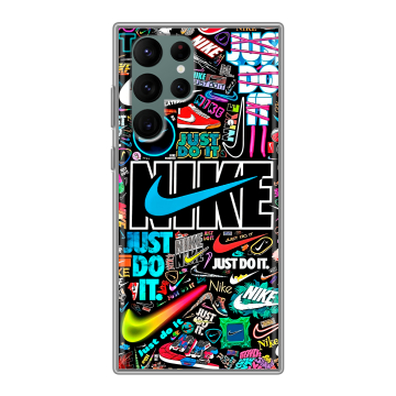 Силиконовый чехол на Samsung Galaxy S22 Ultra с принтом найк nike черный