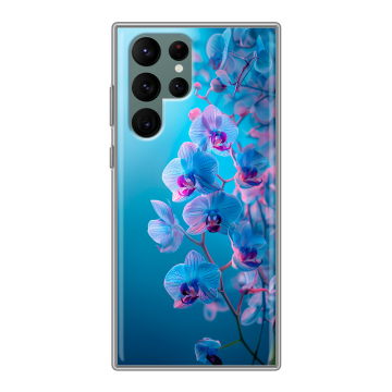 Силиконовый чехол на Samsung Galaxy S22 Ultra с принтом голубые орхидеи