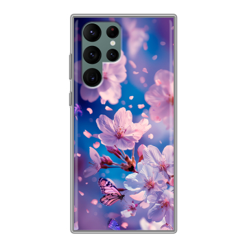 Силиконовый чехол на Samsung Galaxy S22 Ultra с принтом цветы бабочки