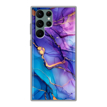 Силиконовый чехол на Samsung Galaxy S22 Ultra с принтом синий мрамор