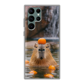 Силиконовый чехол на Samsung Galaxy S22 Ultra с принтом Капибара с апельсином