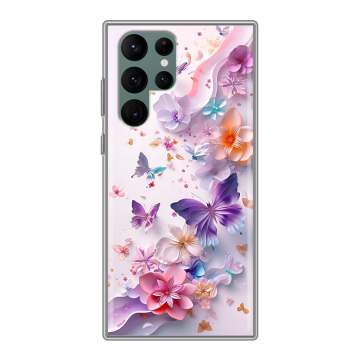 Силиконовый чехол на Samsung Galaxy S22 Ultra с принтом цветы бабочки