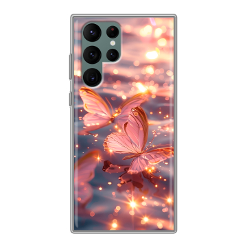 Силиконовый чехол на Samsung Galaxy S22 Ultra с принтом бабочки розовые