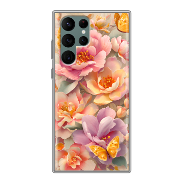 Силиконовый чехол на Samsung Galaxy S22 Ultra с принтом Цветы и бабочки