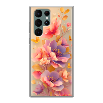 Силиконовый чехол на Samsung Galaxy S22 Ultra с принтом Цветы и бабочки