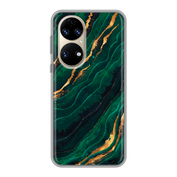 Силиконовый чехол на Huawei P50 Pro с принтом Мрамор зеленое золото
