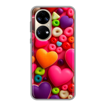 Силиконовый чехол на Huawei P50 Pro с принтом Сердечки