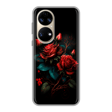 Силиконовый чехол на Huawei P50 Pro с принтом Розы красные Силиконовый чехол на Huawei P50 Pro с принтом Розы красные