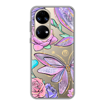 Силиконовый чехол на Huawei P50 Pro с принтом Бабочки и цветы Силиконовый чехол на Huawei P50 Pro с принтом Бабочки и цветы