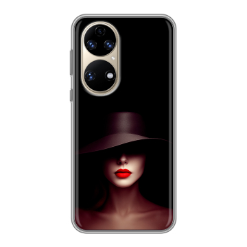 Силиконовый чехол на Huawei P50 Pro с принтом Девушка в шляпе Силиконовый чехол на Huawei P50 Pro с принтом Девушка в шляпе