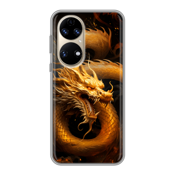 Силиконовый чехол на Huawei P50 Pro с принтом Золотой дракон