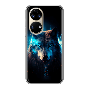 Силиконовый чехол на Huawei P50 Pro с принтом Волк ночной