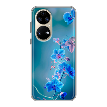 Силиконовый чехол на Huawei P50 Pro с принтом Голубые цветы