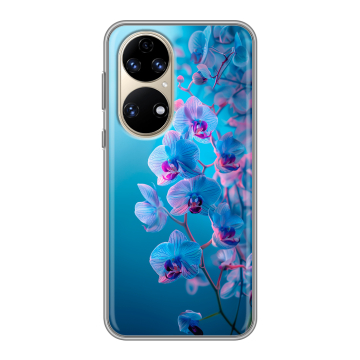 Силиконовый чехол на Huawei P50 Pro с принтом голубые орхидеи Силиконовый чехол на Huawei P50 Pro с принтом голубые орхидеи