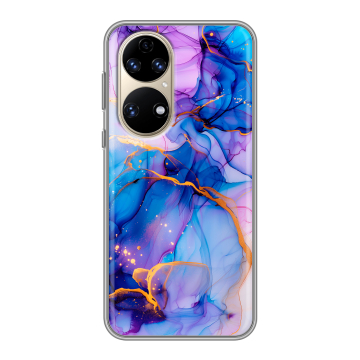 Силиконовый чехол на Huawei P50 Pro с принтом синий мрамор