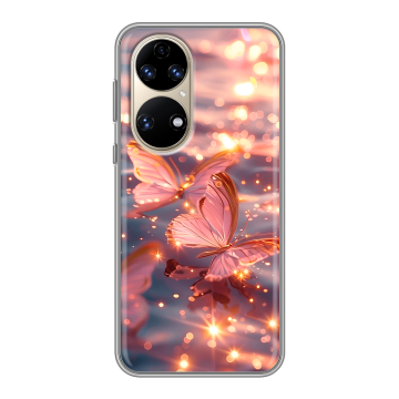 Силиконовый чехол на Huawei P50 Pro с принтом бабочки розовые Силиконовый чехол на Huawei P50 Pro с принтом бабочки розовые