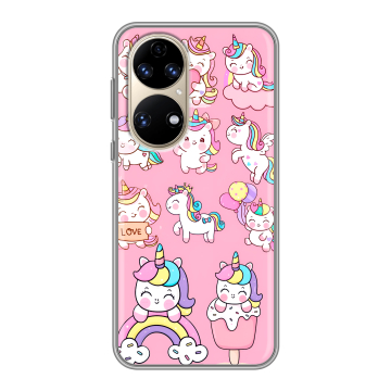 Силиконовый чехол на Huawei P50 Pro с принтом Единороги и радуга