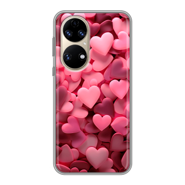 Силиконовый чехол на Huawei P50 Pro с принтом розовые сердечки Силиконовый чехол на Huawei P50 Pro с принтом розовые сердечки