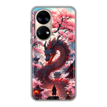 Силиконовый чехол на Huawei P50 Pro с принтом Дракон Японский