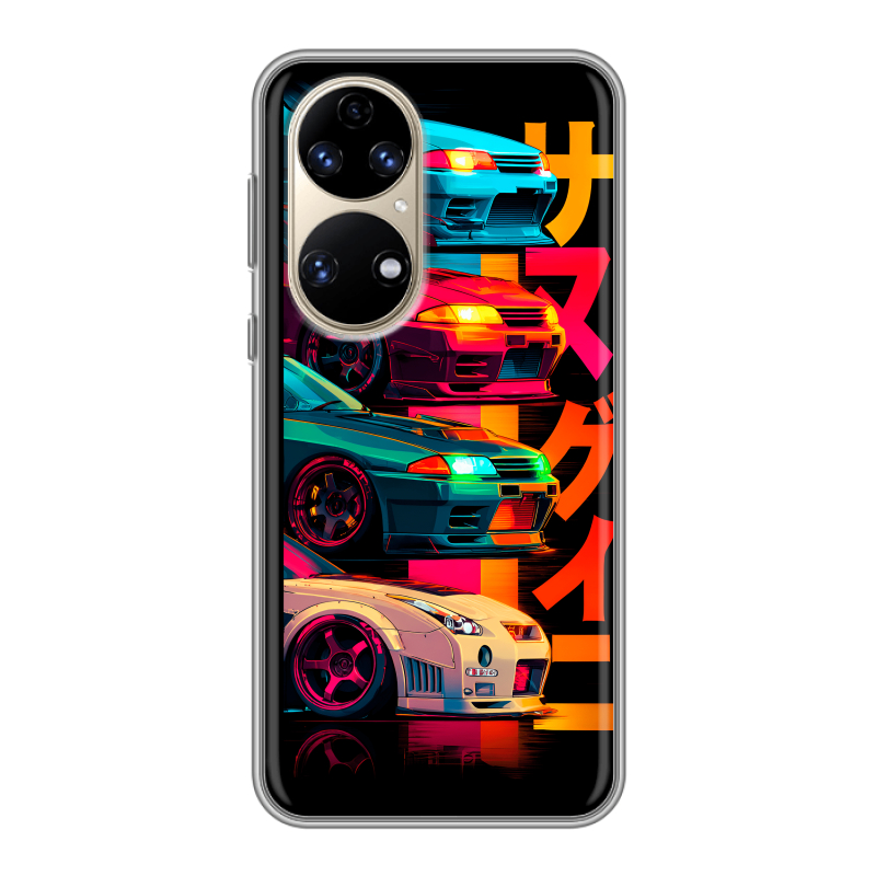 Силиконовый противоударный чехол на Huawei P50 Pro с принтом Гоночные машины Силиконовый противоударный чехол на Huawei P50 Pro с принтом Гоночные машины