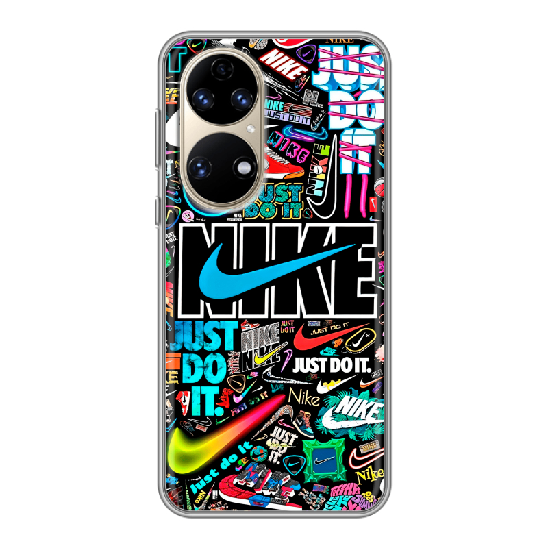 Силиконовый чехол на Huawei P50 Pro с принтом найк nike черный Силиконовый чехол на Huawei P50 Pro с принтом найк nike черный