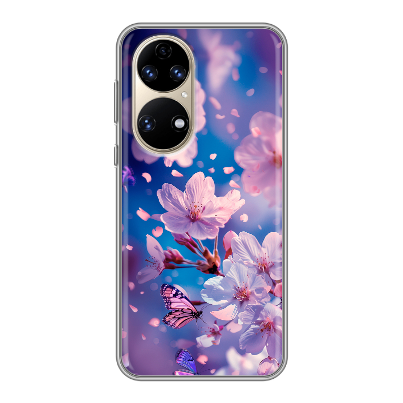 Силиконовый чехол на Huawei P50 Pro с принтом цветы бабочки Силиконовый чехол на Huawei P50 Pro с принтом цветы бабочки