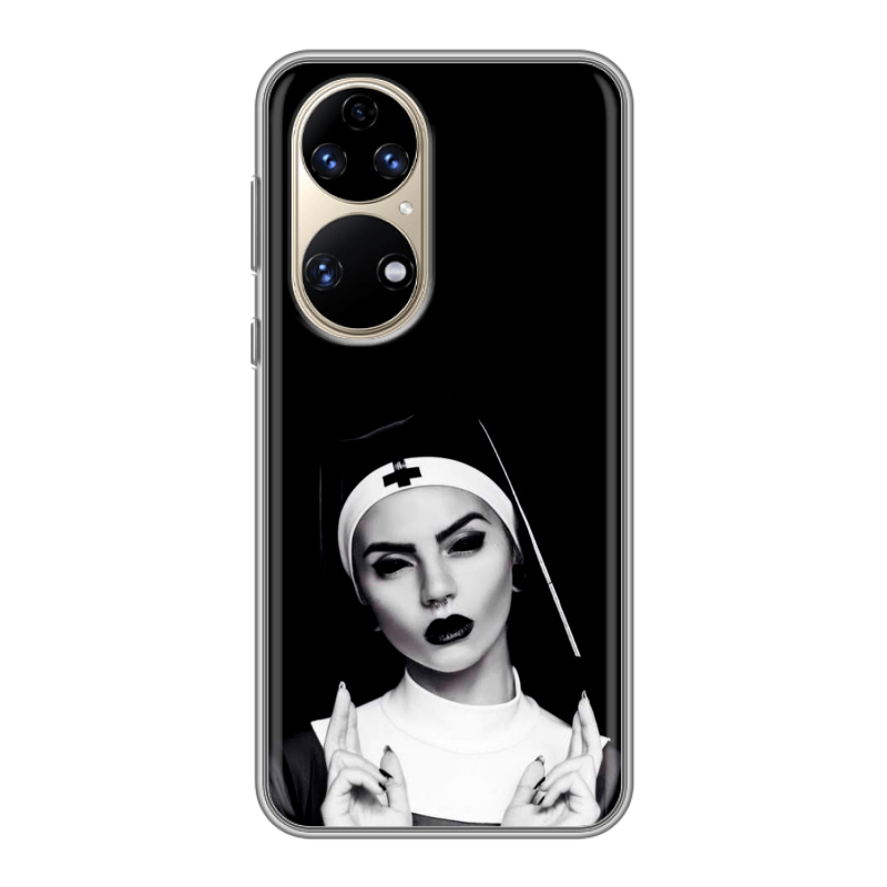 Силиконовый противоударный чехол на Huawei P50 Pro с принтом монашка Силиконовый противоударный чехол на Huawei P50 Pro с принтом монашка