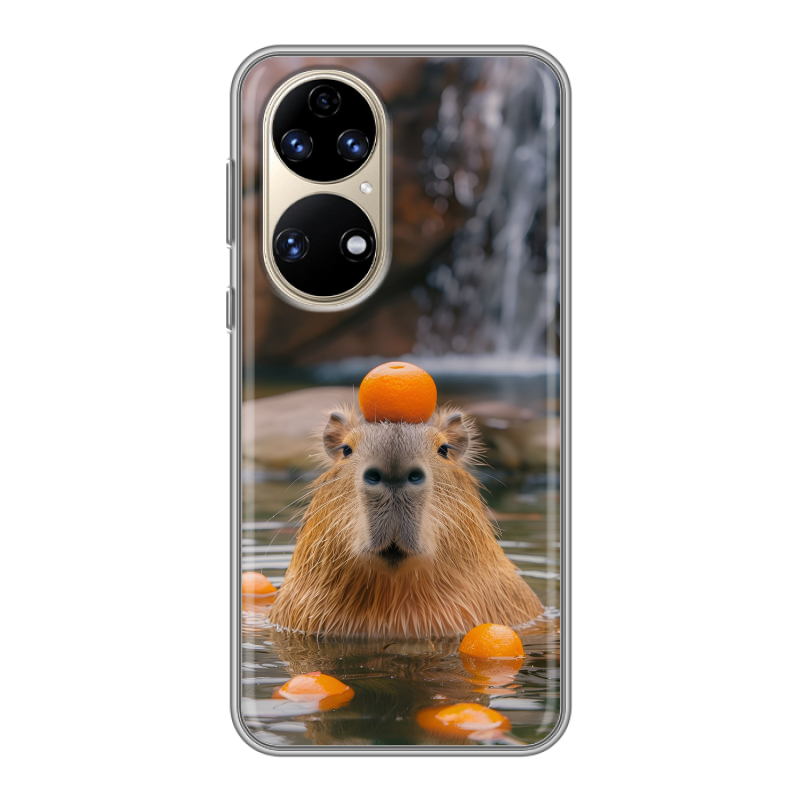 Силиконовый чехол на Huawei P50 Pro с принтом Капибара с апельсином Силиконовый чехол на Huawei P50 Pro с принтом Капибара с апельсином