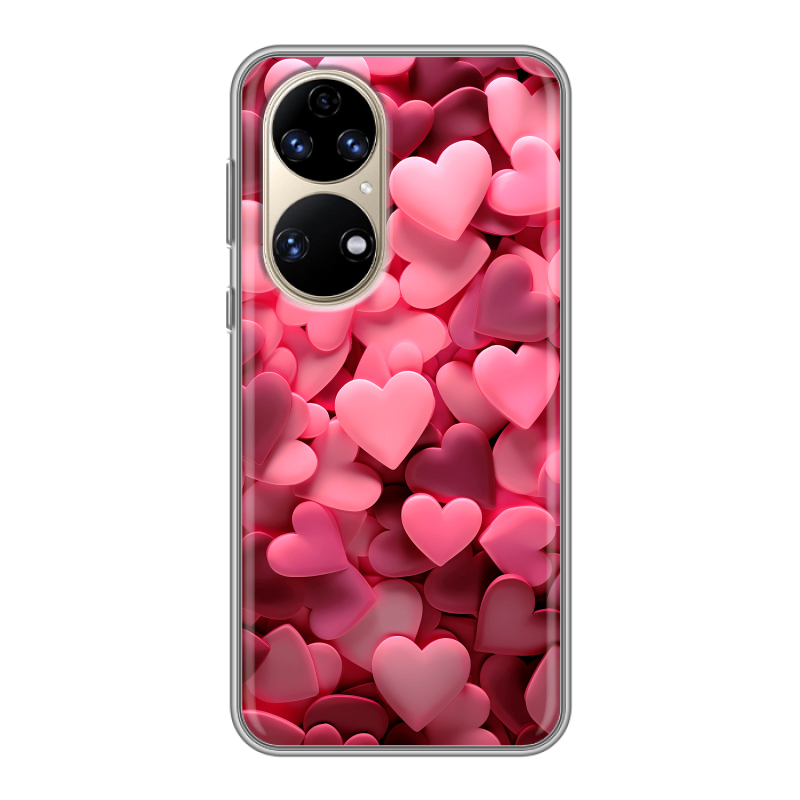Силиконовый противоударный чехол на Huawei P50 Pro с принтом розовые сердечки Силиконовый противоударный чехол на Huawei P50 Pro с принтом розовые сердечки