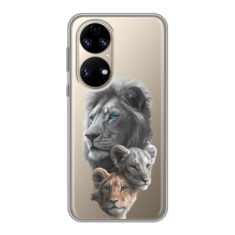Силиконовый противоударный чехол на Huawei P50 Pro с принтом Львы Силиконовый противоударный чехол на Huawei P50 Pro с принтом Львы