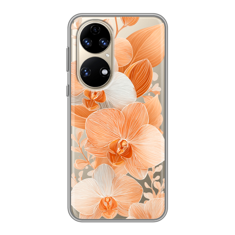 Силиконовый чехол на Huawei P50 Pro с принтом Бежевые цветы Силиконовый чехол на Huawei P50 Pro с принтом Бежевые цветы